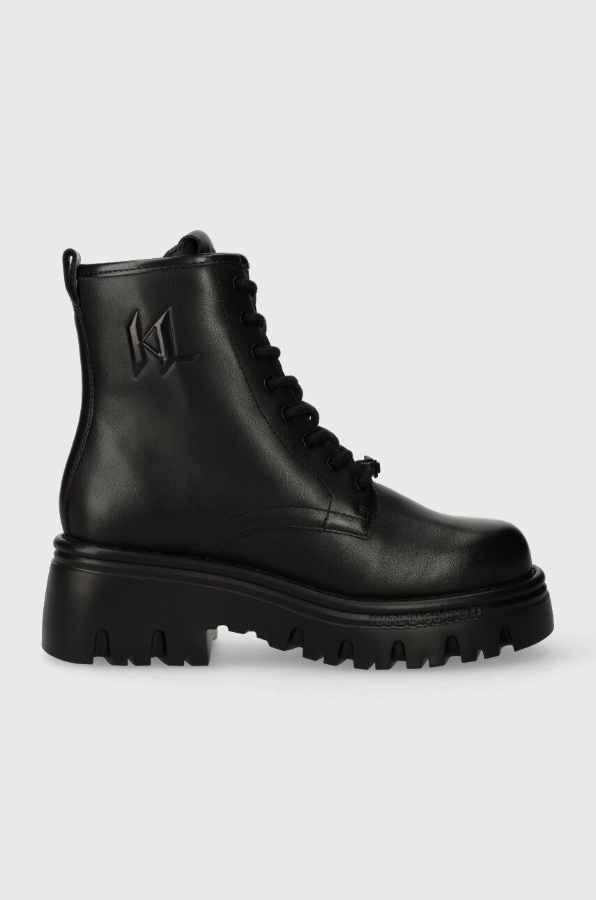 Karl Lagerfeld cizme de piele KOMBAT KC femei, culoarea negru, cu platforma, KL45350 Karl Lagerfeld cizme de piele KOMBAT KC femei, culoarea negru, cu platforma, KL45350