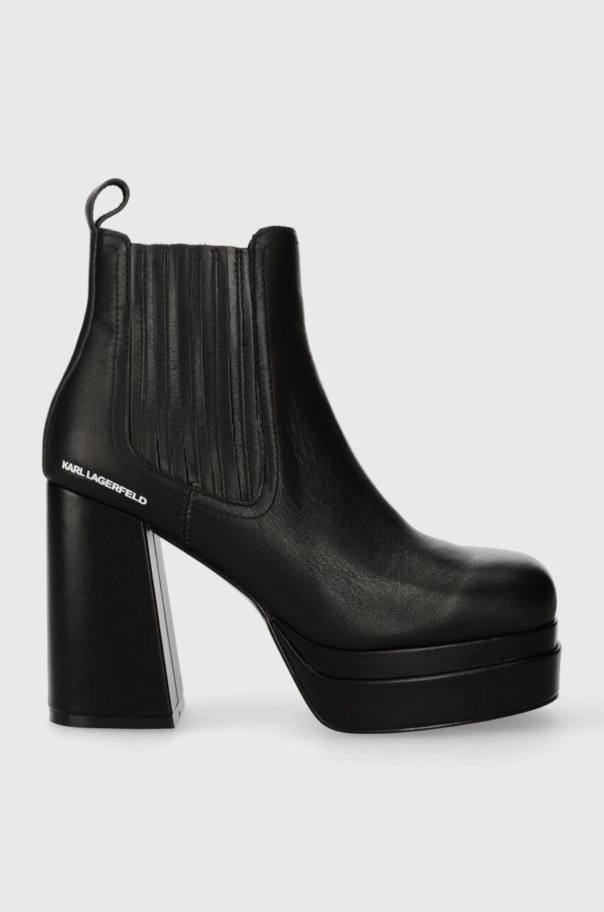 Karl Lagerfeld ghete chelsea de piele STRADA femei, culoarea negru, cu toc drept, KL30143 Karl Lagerfeld ghete chelsea de piele STRADA femei, culoarea negru, cu toc drept, KL30143