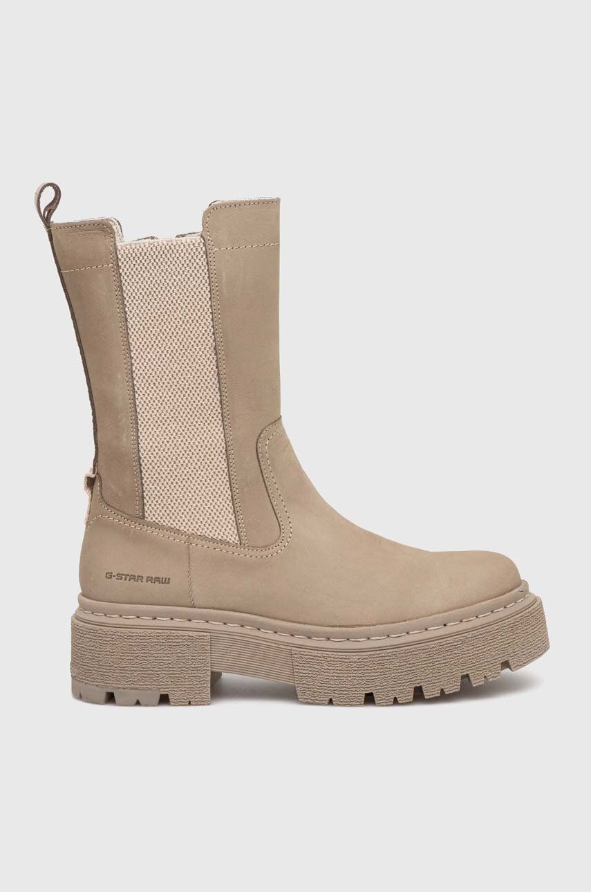 G-Star Raw botine din piele intoarsa KAFEY PFM HGH CHS femei, culoarea bej, cu platforma, 2241021830.BEI G-Star Raw botine din piele intoarsa KAFEY PFM HGH CHS femei, culoarea bej, cu platforma, 2241021830.BEI