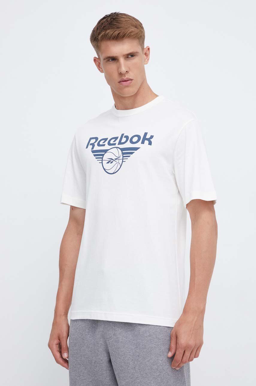 Reebok Classic tricou din bumbac Basketball culoarea bej, cu imprimeu Reebok Classic tricou din bumbac Basketball culoarea bej, cu imprimeu