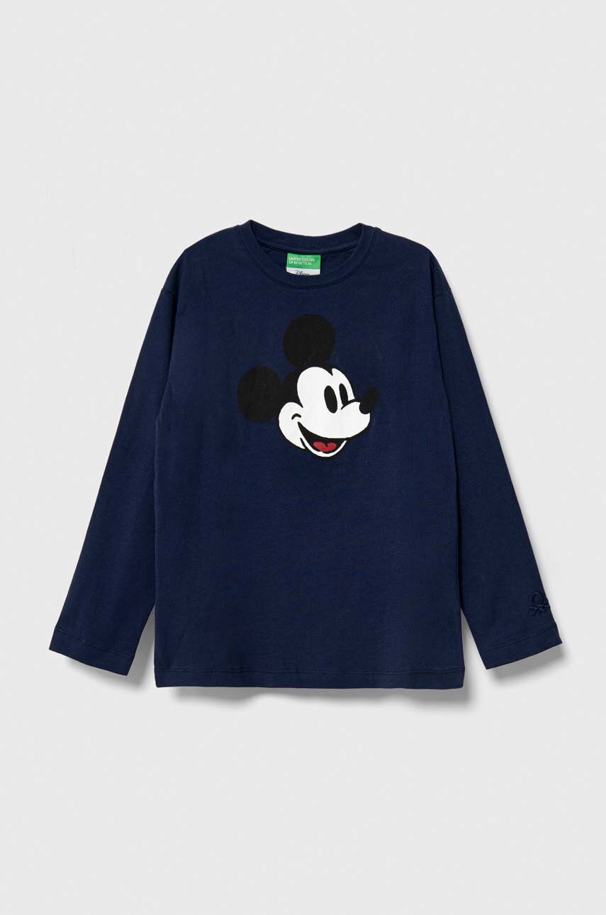 United Colors of Benetton longsleeve din bumbac pentru copii x Disney culoarea albastru marin, cu imprimeu United Colors of Benetton longsleeve din bumbac pentru copii x Disney culoarea albastru marin, cu imprimeu