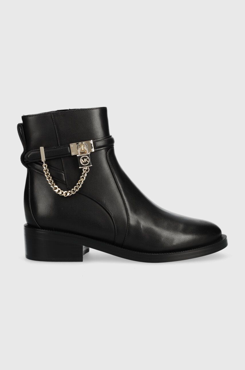 MICHAEL Michael Kors cizme de piele Hamilton femei, culoarea negru, cu toc plat, 40F3HAME5L MICHAEL Michael Kors cizme de piele Hamilton femei, culoarea negru, cu toc plat, 40F3HAME5L