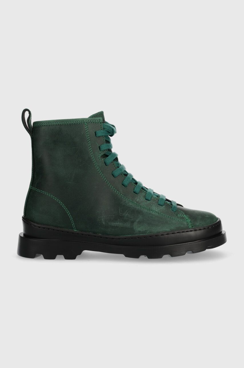 Camper bocanci de piele Brutus femei, culoarea verde, cu toc plat, K400325.041 Camper bocanci de piele Brutus femei, culoarea verde, cu toc plat, K400325.041