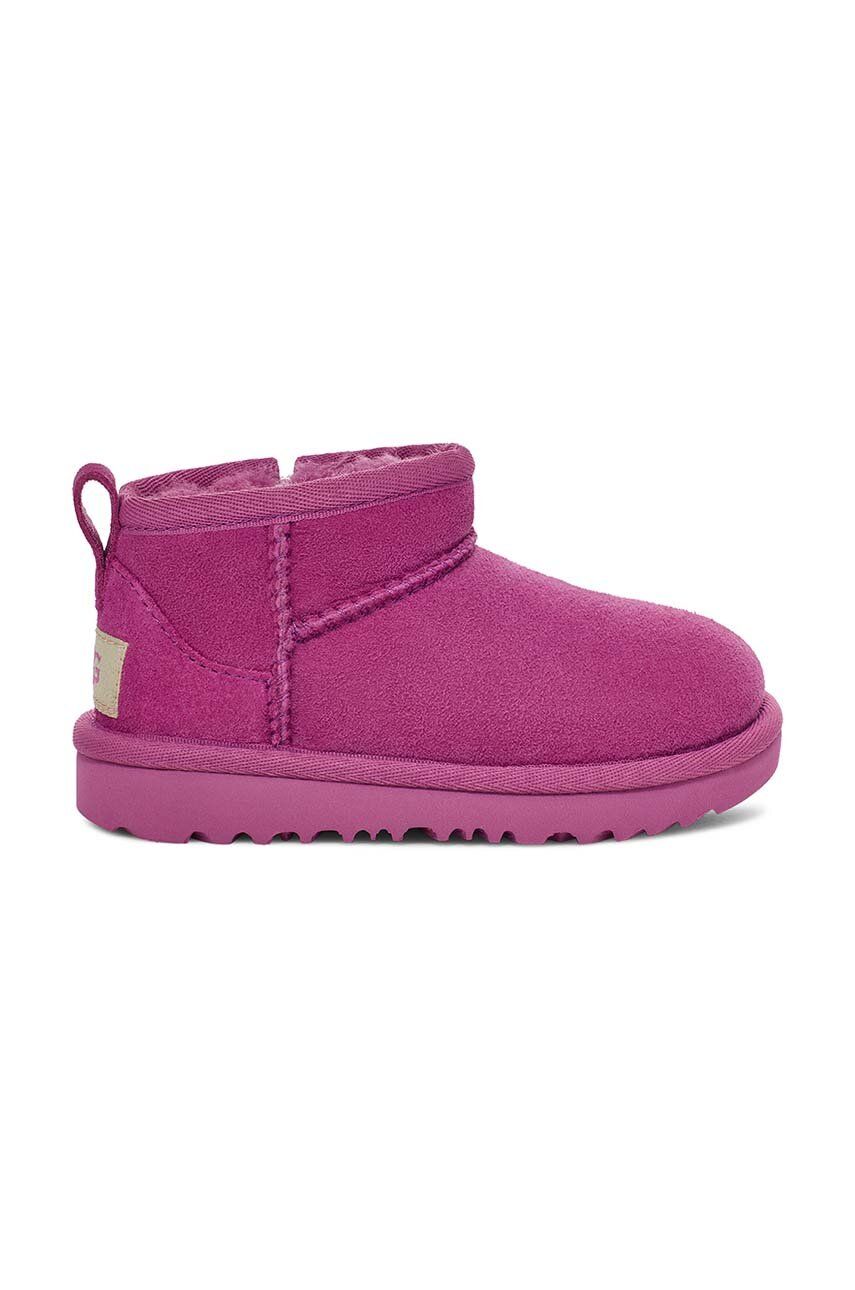 UGG cizme de zapada din piele intoarsa T CLASSIC ULTRA MINI culoarea violet UGG cizme de zapada din piele intoarsa T CLASSIC ULTRA MINI culoarea violet