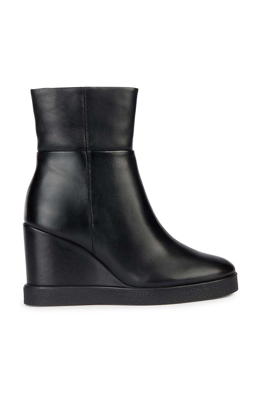 Geox cizme de piele D ELIDEA WEDGE B femei, culoarea negru, toc pana, D36VQB 00043 C9999 Geox cizme de piele D ELIDEA WEDGE B femei, culoarea negru, toc pana, D36VQB 00043 C9999