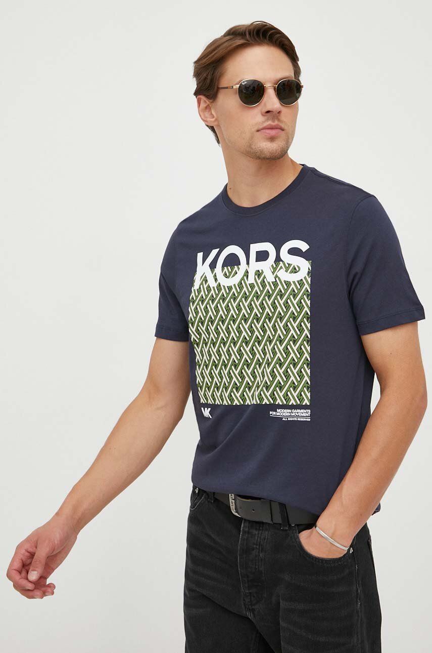 Michael Kors tricou din bumbac culoarea albastru marin, cu imprimeu Michael Kors tricou din bumbac culoarea albastru marin, cu imprimeu