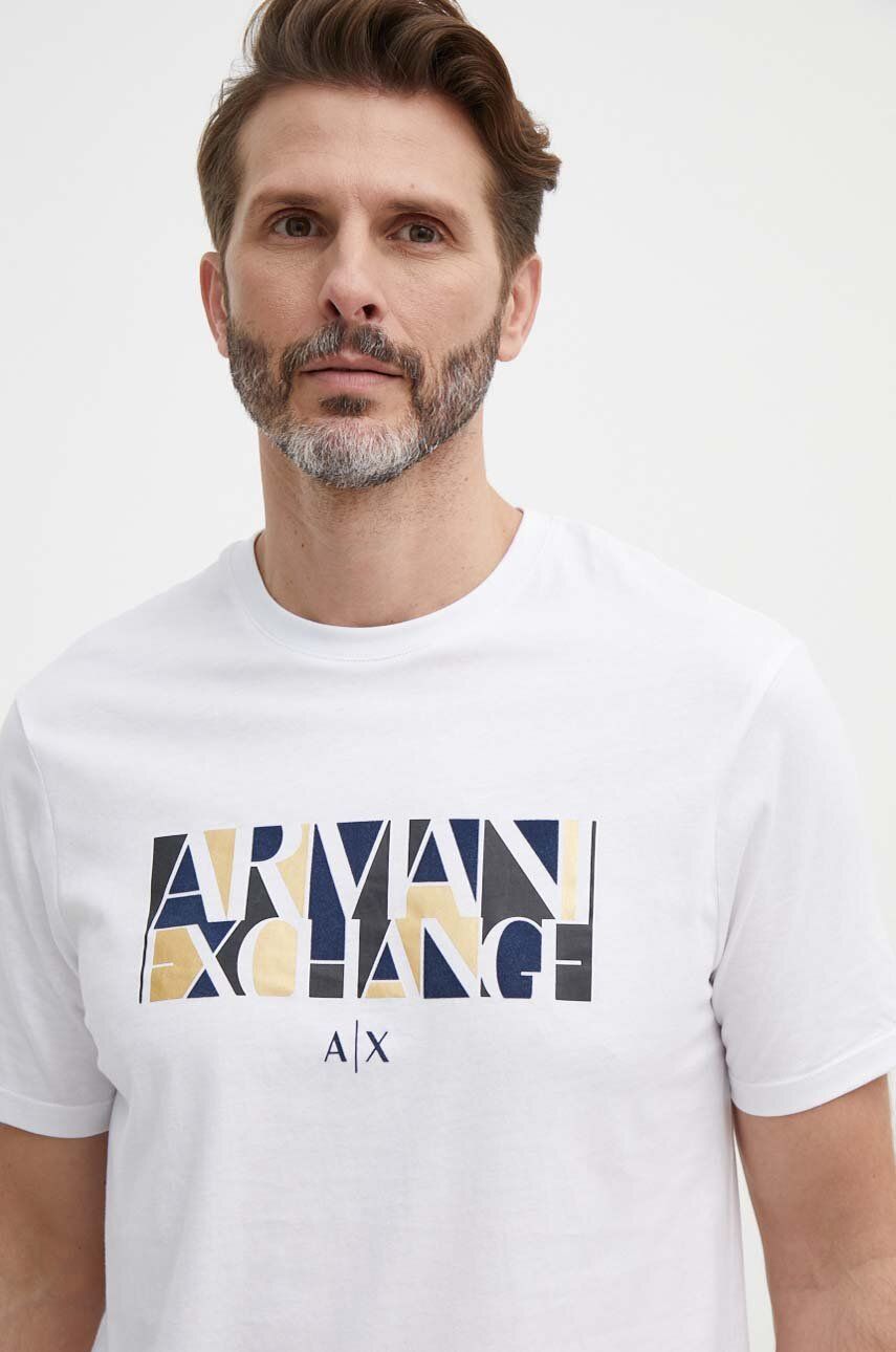 Armani Exchange tricou din bumbac culoarea alb, cu imprimeu Armani Exchange tricou din bumbac culoarea alb, cu imprimeu