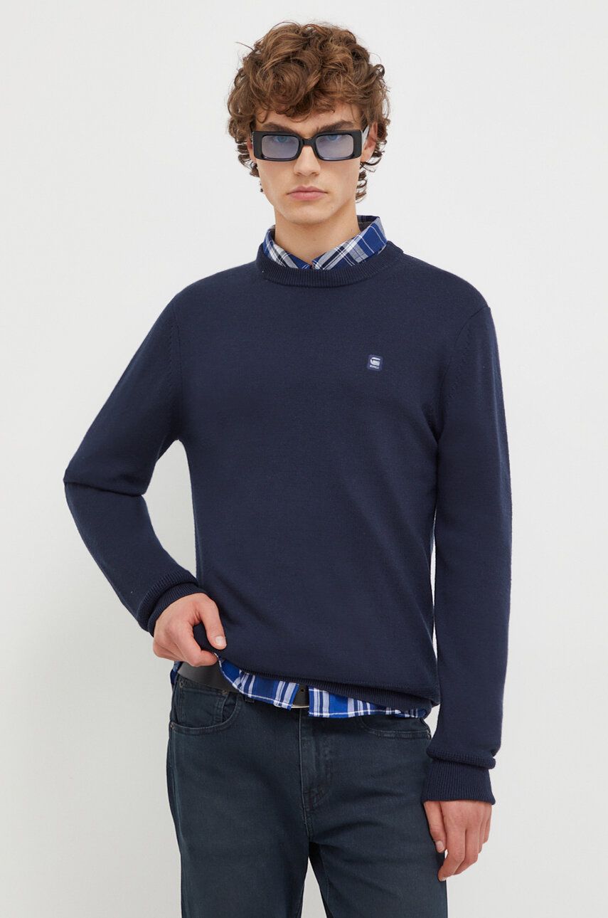 G-Star Raw pulover de lana barbati, culoarea albastru marin, light G-Star Raw pulover de lana barbati, culoarea albastru marin, light