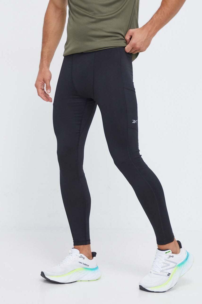 Reebok leggins de alergare Run Base Layer culoarea negru, neted Reebok leggins de alergare Run Base Layer culoarea negru, neted