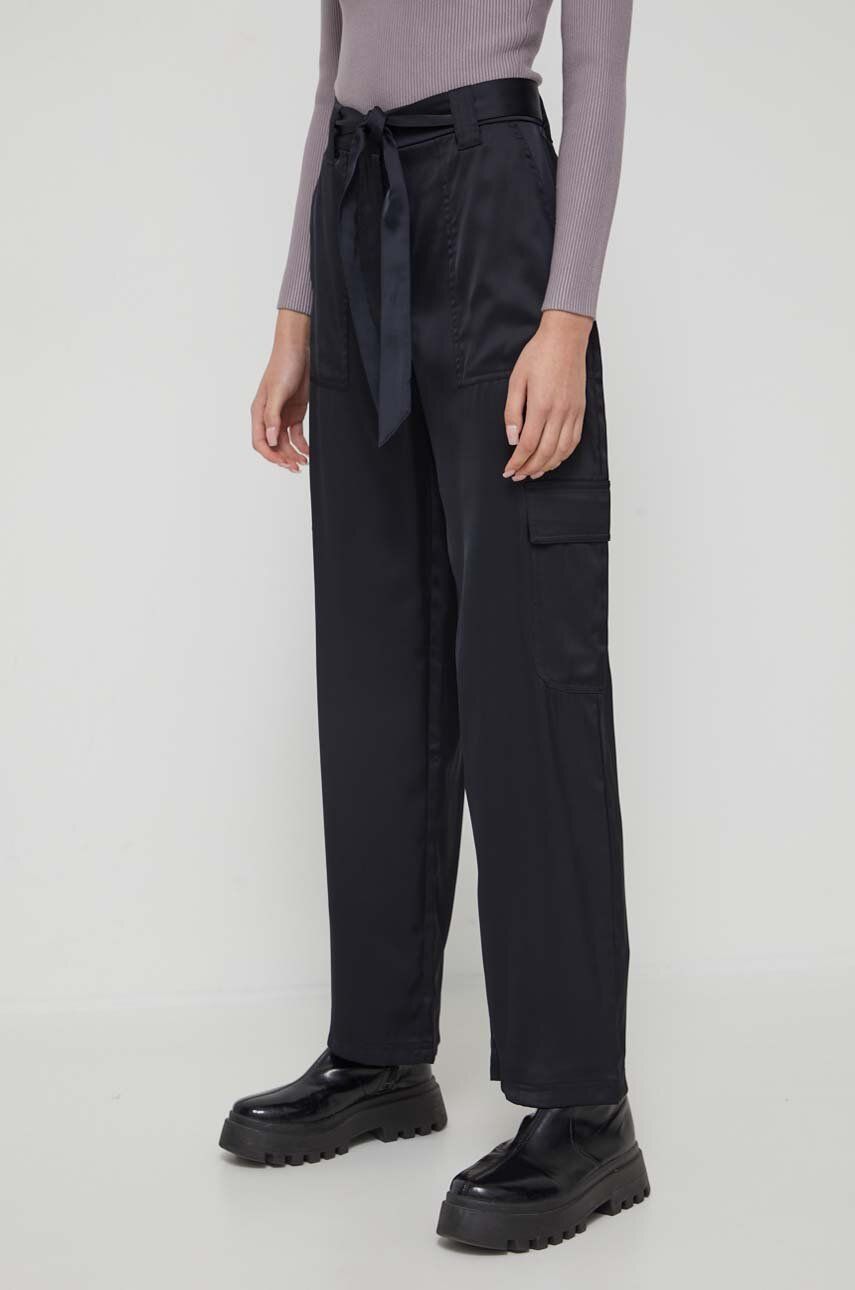Abercrombie & Fitch pantaloni femei, culoarea negru, lat, high waist Abercrombie & Fitch pantaloni femei, culoarea negru, lat, high waist