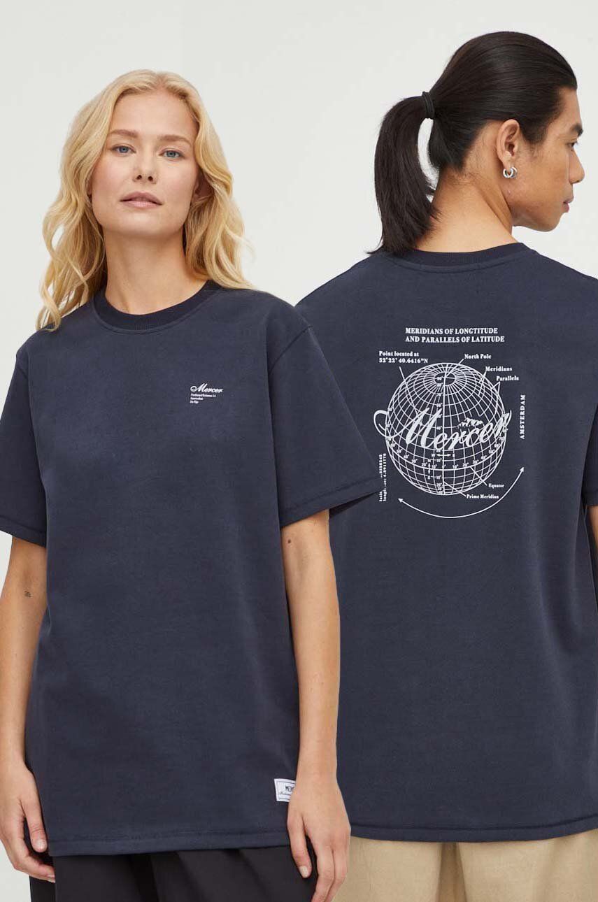 Mercer Amsterdam tricou din bumbac culoarea albastru marin, cu imprimeu Mercer Amsterdam tricou din bumbac culoarea albastru marin, cu imprimeu