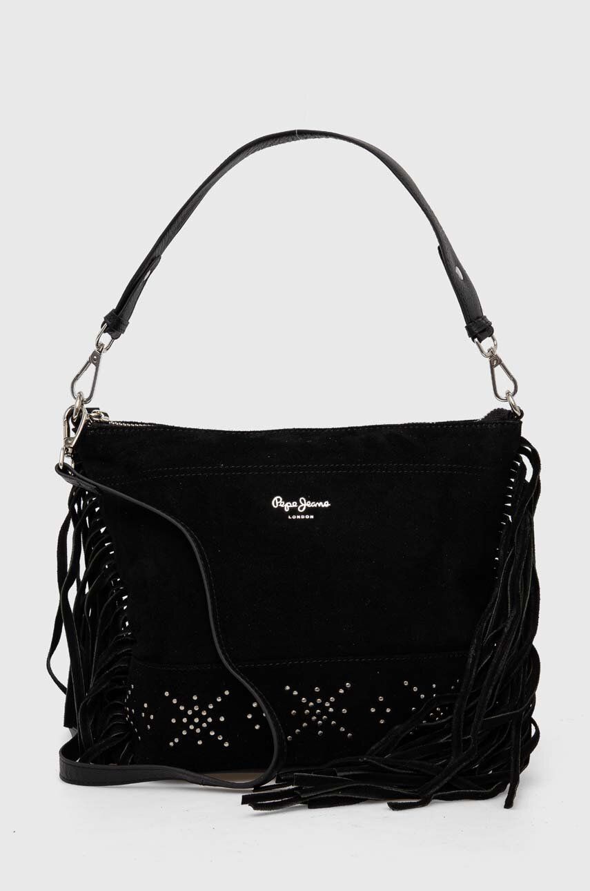 Pepe Jeans geanta de mana din piele intoarsa culoarea negru Pepe Jeans geanta de mana din piele intoarsa culoarea negru