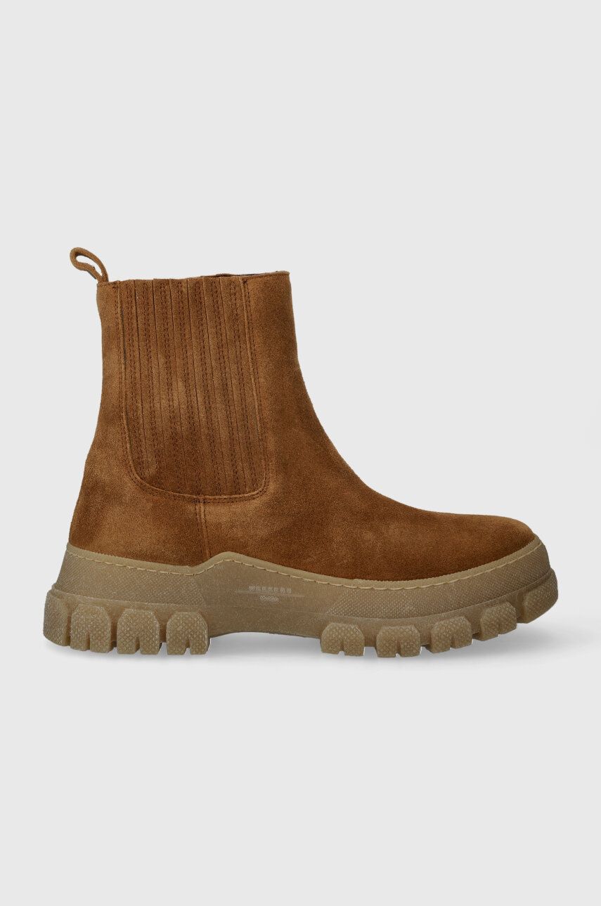 Weekend Max Mara cizme din piele intoarsa Genepi femei, culoarea maro, cu toc plat, 2357960334600 Weekend Max Mara cizme din piele intoarsa Genepi femei, culoarea maro, cu toc plat, 2357960334600