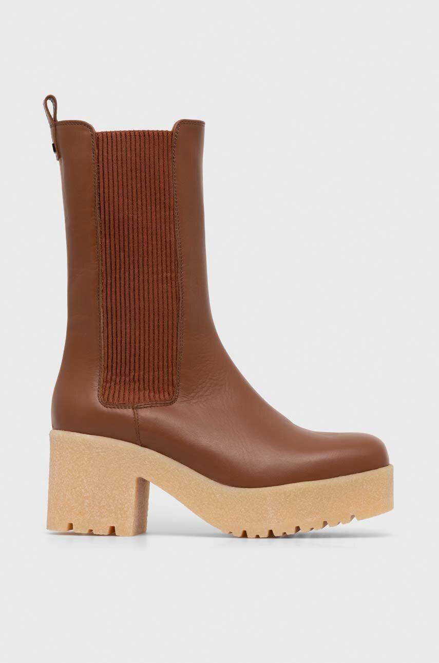 Weekend Max Mara ghete chelsea de piele Guglia femei, culoarea maro, cu toc drept, 2357960734600 Weekend Max Mara ghete chelsea de piele Guglia femei, culoarea maro, cu toc drept, 2357960734600