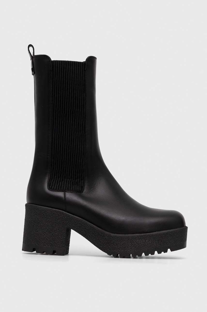 Weekend Max Mara ghete chelsea de piele Guglia femei, culoarea negru, cu toc drept, 2357960734600 Weekend Max Mara ghete chelsea de piele Guglia femei, culoarea negru, cu toc drept, 2357960734600