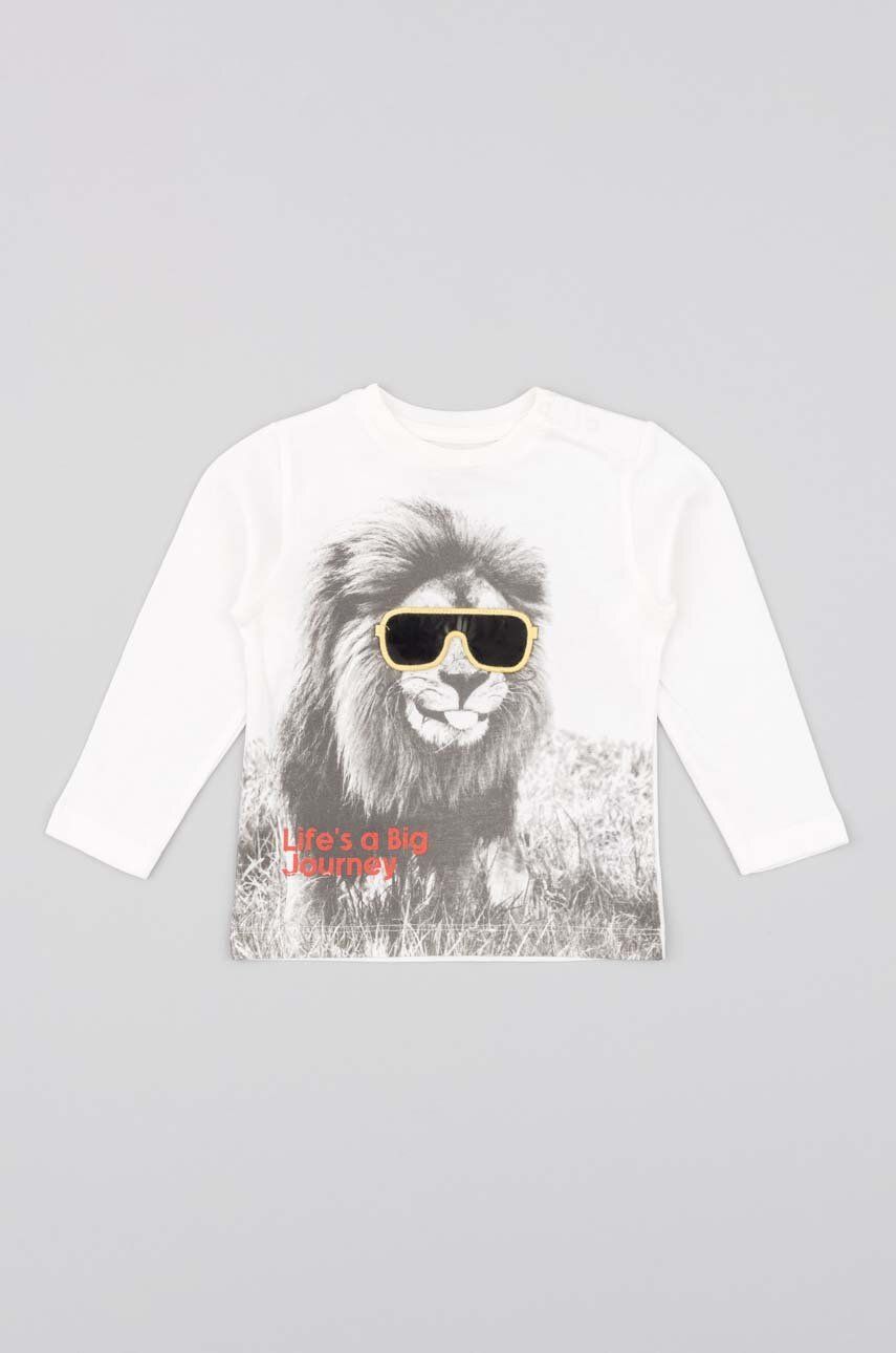 zippy longsleeve din bumbac pentru bebeluși culoarea alb, cu imprimeu zippy longsleeve din bumbac pentru bebeluși culoarea alb, cu imprimeu