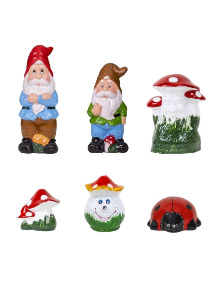 Pachet decor pentru gradina din ceramica, 2 x pitic, 3x ciuperca si buburuza / EXT 10228 Engros Pachet decor pentru gradina din ceramica, 2 x pitic, 3x ciuperca si buburuza / EXT 10228 Engros