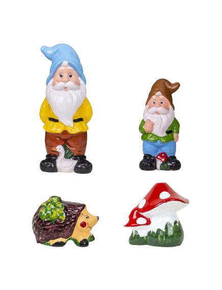 Pachet decor pentru gradina din ceramica, 2 x pitic, ciuperca si arici / EXT 10243 Engros Pachet decor pentru gradina din ceramica, 2 x pitic, ciuperca si arici / EXT 10243 Engros