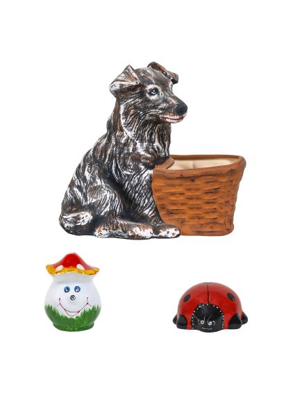 Pachet decor pentru gradina din ceramica, catel, ciuperca si buburuza / EXT 10244 Engros Pachet decor pentru gradina din ceramica, catel, ciuperca si buburuza / EXT 10244 Engros