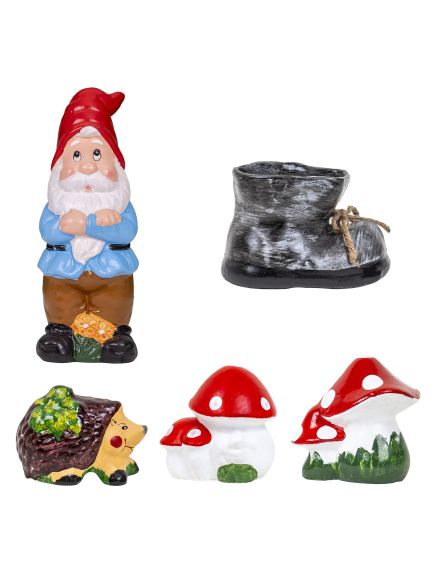 Pachet decor pentru gradina din ceramica, pitic, arici, 2 x ciuperca si bocanc / EXT 10225 Engros Pachet decor pentru gradina din ceramica, pitic, arici, 2 x ciuperca si bocanc / EXT 10225 Engros