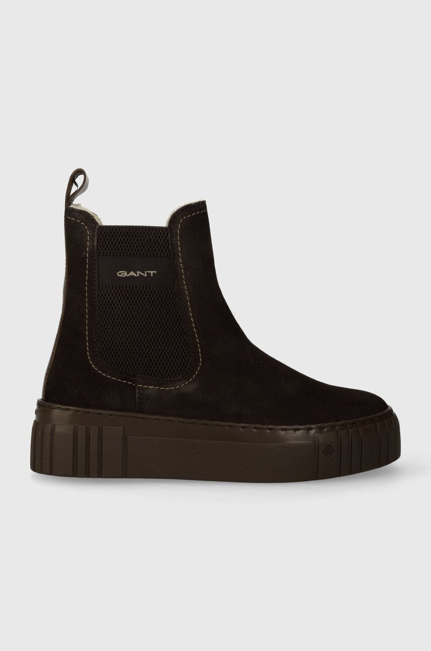 Gant botine din piele intoarsa Snowmont femei, culoarea maro, cu platforma, izolat, 27553397.G399 Gant botine din piele intoarsa Snowmont femei, culoarea maro, cu platforma, izolat, 27553397.G399