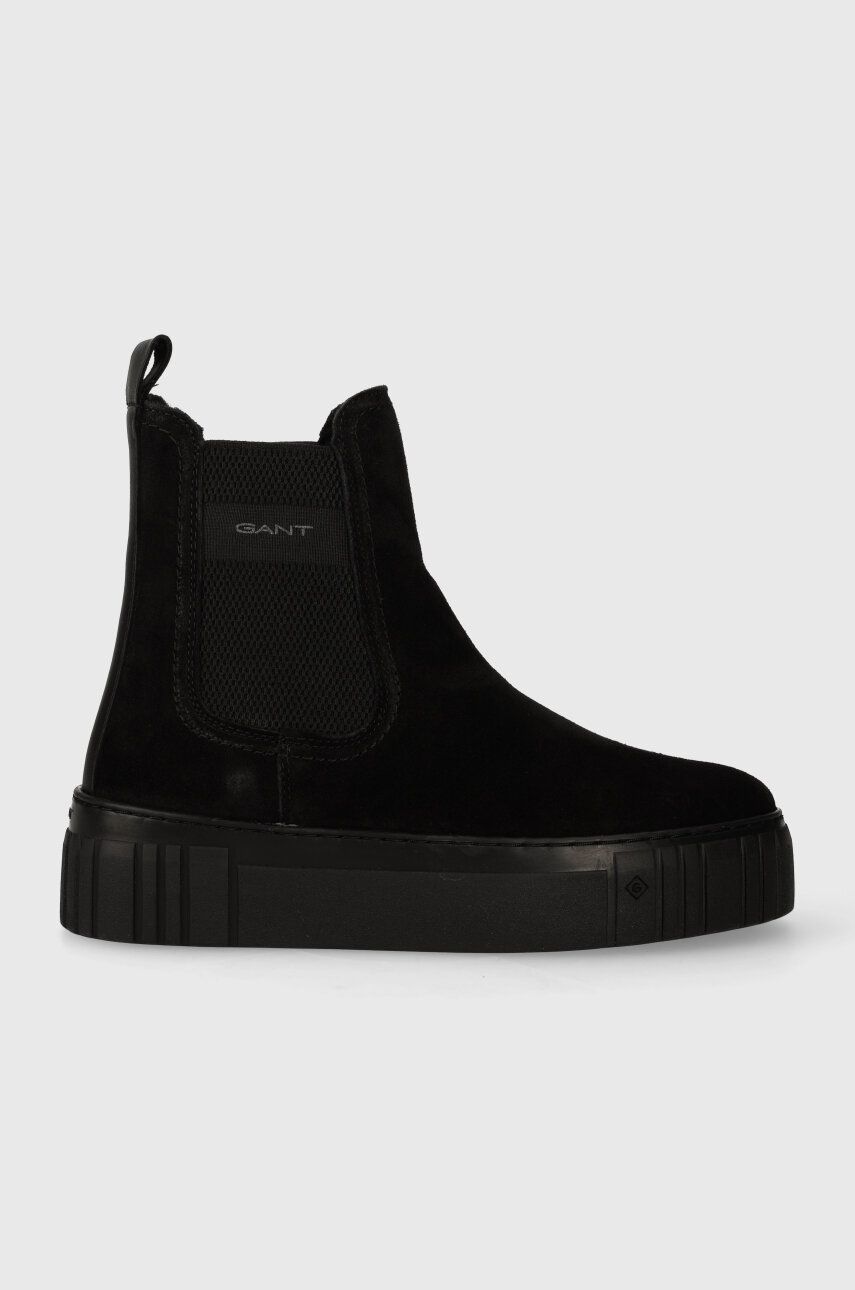 Gant cizme din piele intoarsa Snowmont femei, culoarea negru, cu toc plat, izolat, 27553397.G00 Gant cizme din piele intoarsa Snowmont femei, culoarea negru, cu toc plat, izolat, 27553397.G00