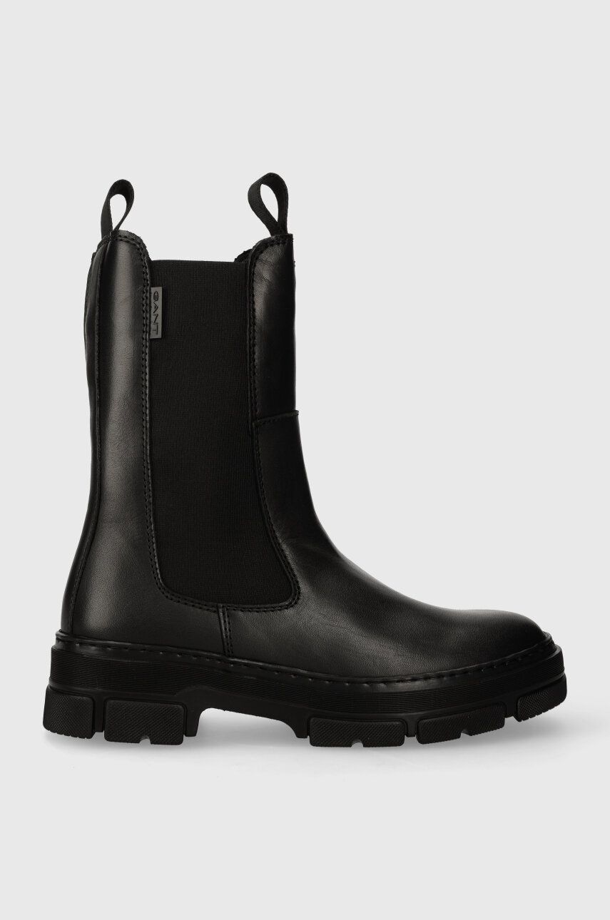 Gant ghete chelsea de piele Monthike femei, culoarea negru, cu toc plat, 27551356.G00 Gant ghete chelsea de piele Monthike femei, culoarea negru, cu toc plat, 27551356.G00