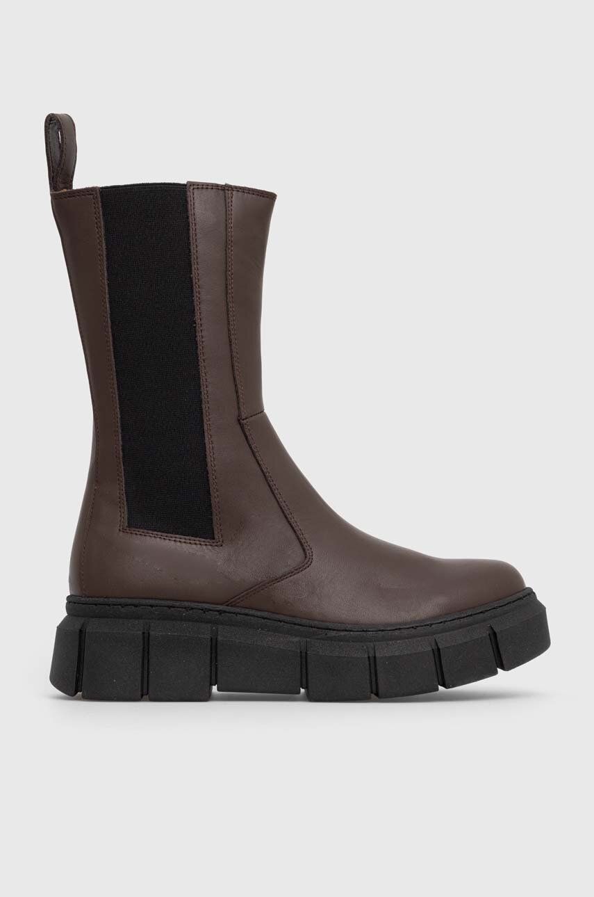 Alohas ghete chelsea de piele Armor femei, culoarea maro, cu platforma, S00034.30 Alohas ghete chelsea de piele Armor femei, culoarea maro, cu platforma, S00034.30