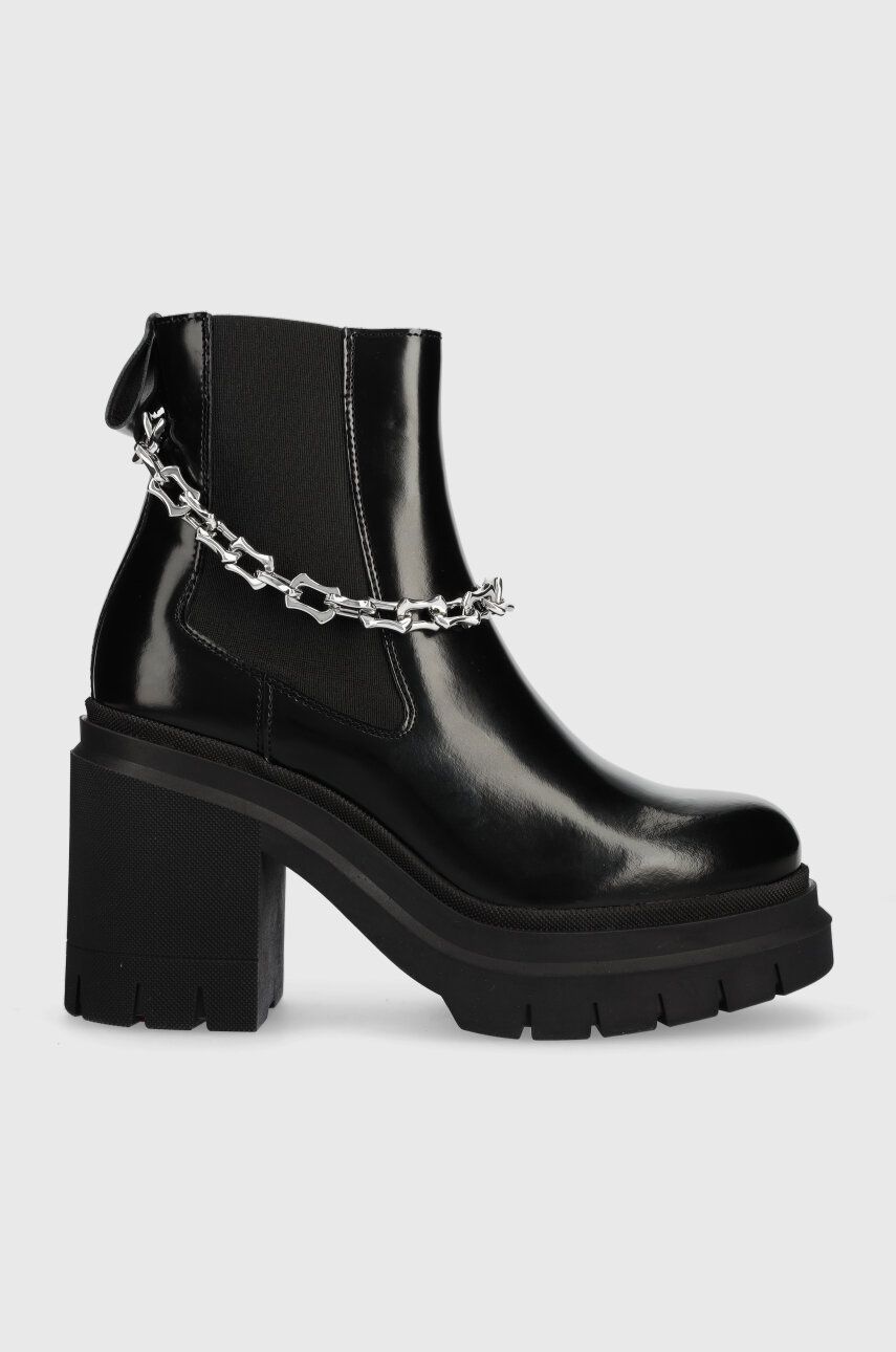 HUGO ghete chelsea de piele Kris femei, culoarea negru, cu toc drept, 50509836 HUGO ghete chelsea de piele Kris femei, culoarea negru, cu toc drept, 50509836