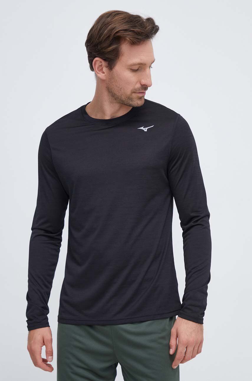 Mizuno longsleeve pentru alergare Impulse Core culoarea negru, cu imprimeu Mizuno longsleeve pentru alergare Impulse Core culoarea negru, cu imprimeu
