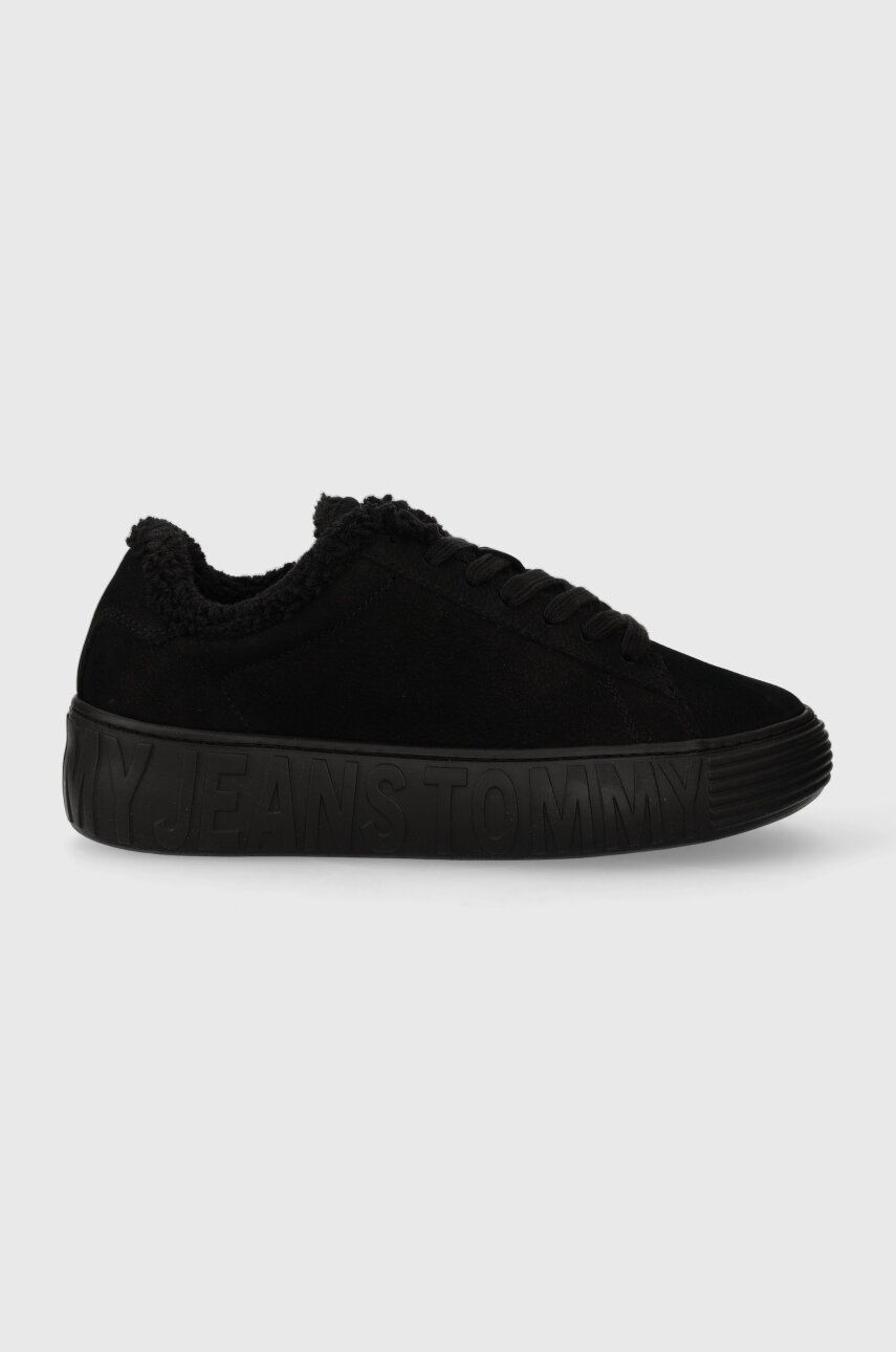 Tommy Jeans sneakers din piele intoarsă TOMMY JEANS NEW CUPSOLE LEAT WL culoarea negru, EN0EN02274 Tommy Jeans sneakers din piele intoarsă TOMMY JEANS NEW CUPSOLE LEAT WL culoarea negru, EN0EN02274