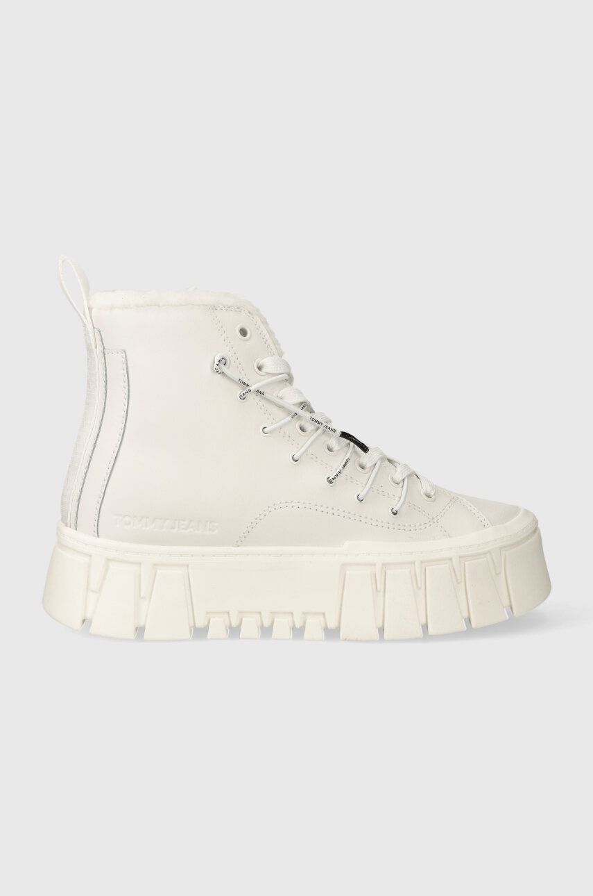 Tommy Jeans sneakers din piele TJW VULC PLATFORM MC WL culoarea alb, EN0EN02394 Tommy Jeans sneakers din piele TJW VULC PLATFORM MC WL culoarea alb, EN0EN02394