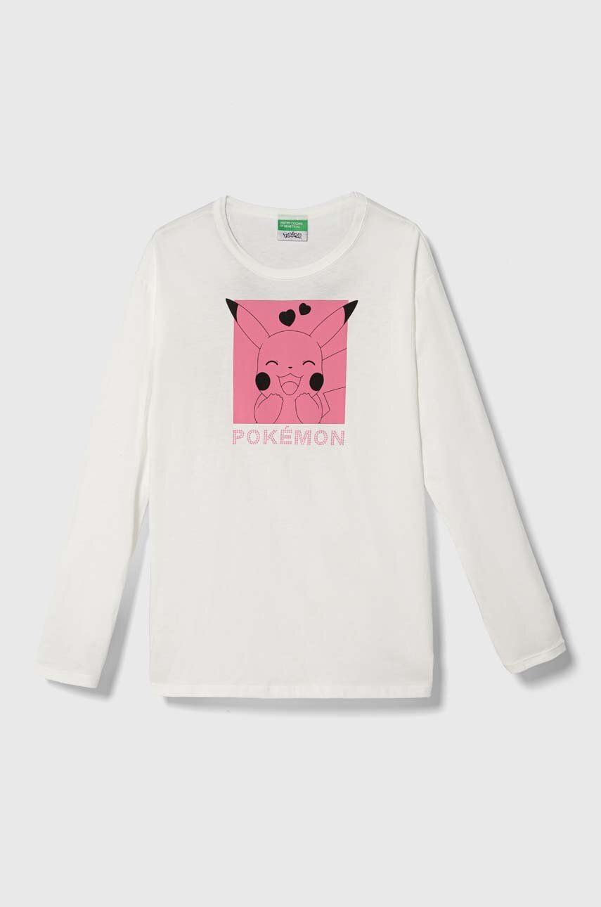 United Colors of Benetton longsleeve din bumbac pentru copii x Pokemon culoarea alb United Colors of Benetton longsleeve din bumbac pentru copii x Pokemon culoarea alb