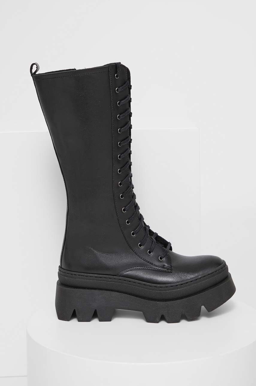 Answear Lab bocanci de piele femei, culoarea negru, cu platforma, izolare usoara Answear Lab bocanci de piele femei, culoarea negru, cu platforma, izolare usoara