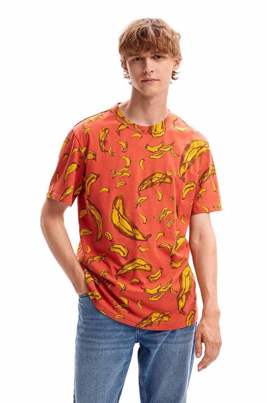 Desigual tricou din bumbac 23WMTK59 TS DANI barbati, culoarea bordo, modelator Desigual tricou din bumbac 23WMTK59 TS DANI barbati, culoarea bordo, modelator
