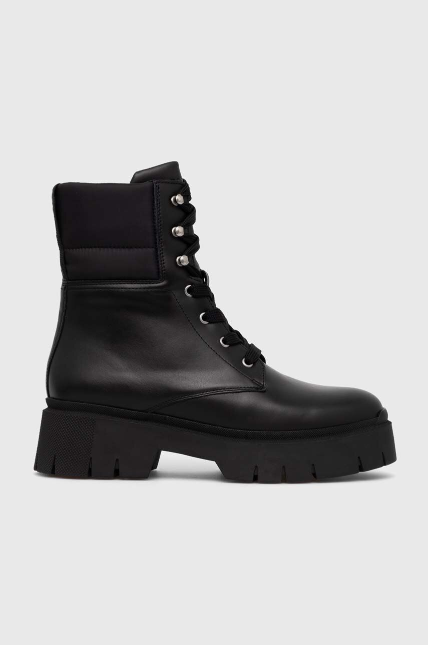 HUGO bocanci de piele Kris femei, culoarea negru, cu platforma, izolare usoara, 50504680 HUGO bocanci de piele Kris femei, culoarea negru, cu platforma, izolare usoara, 50504680
