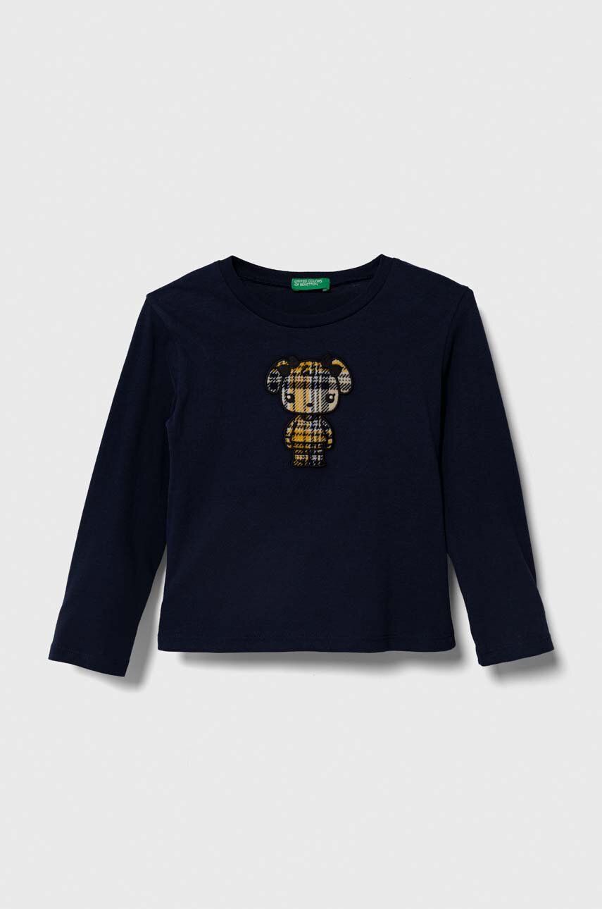 United Colors of Benetton longsleeve din bumbac pentru copii culoarea albastru marin United Colors of Benetton longsleeve din bumbac pentru copii culoarea albastru marin