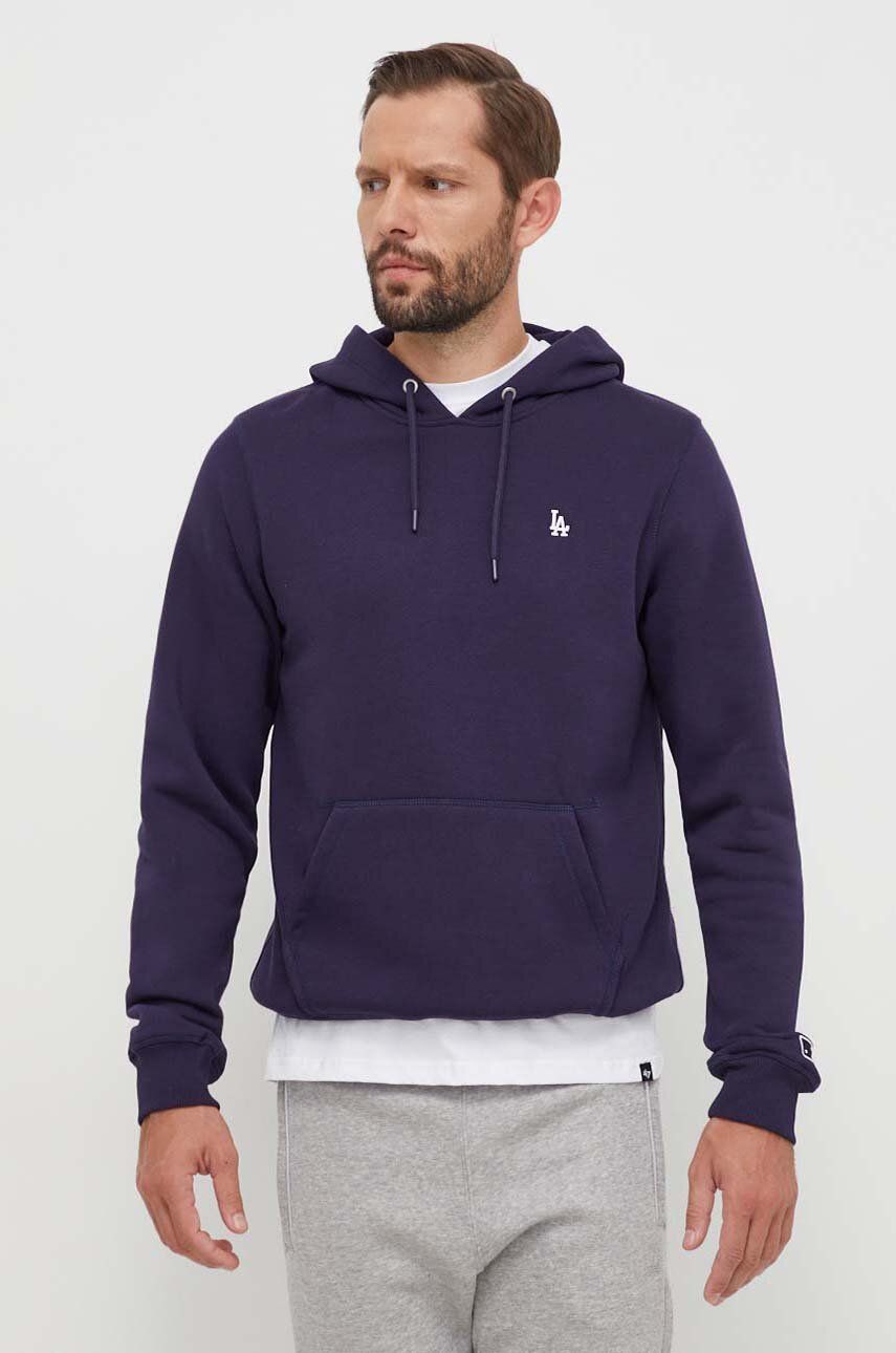47brand bluza MLB Los Angeles Dodgers barbati, culoarea albastru marin, cu glugă, neted 47brand bluza MLB Los Angeles Dodgers barbati, culoarea albastru marin, cu glugă, neted