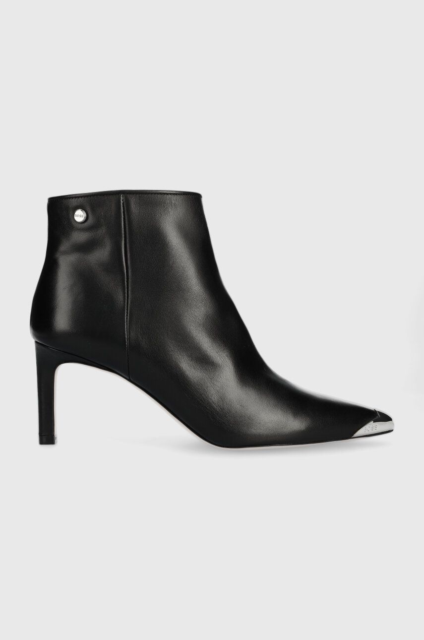 BOSS cizme de piele Janet femei, culoarea negru, cu toc cui, 50503670 BOSS cizme de piele Janet femei, culoarea negru, cu toc cui, 50503670