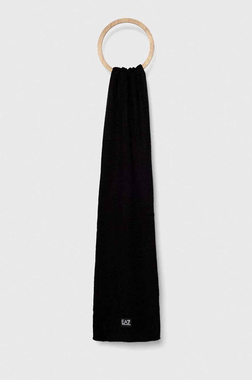 EA7 Emporio Armani esarfa din amestec de lana culoarea negru, neted EA7 Emporio Armani esarfa din amestec de lana culoarea negru, neted