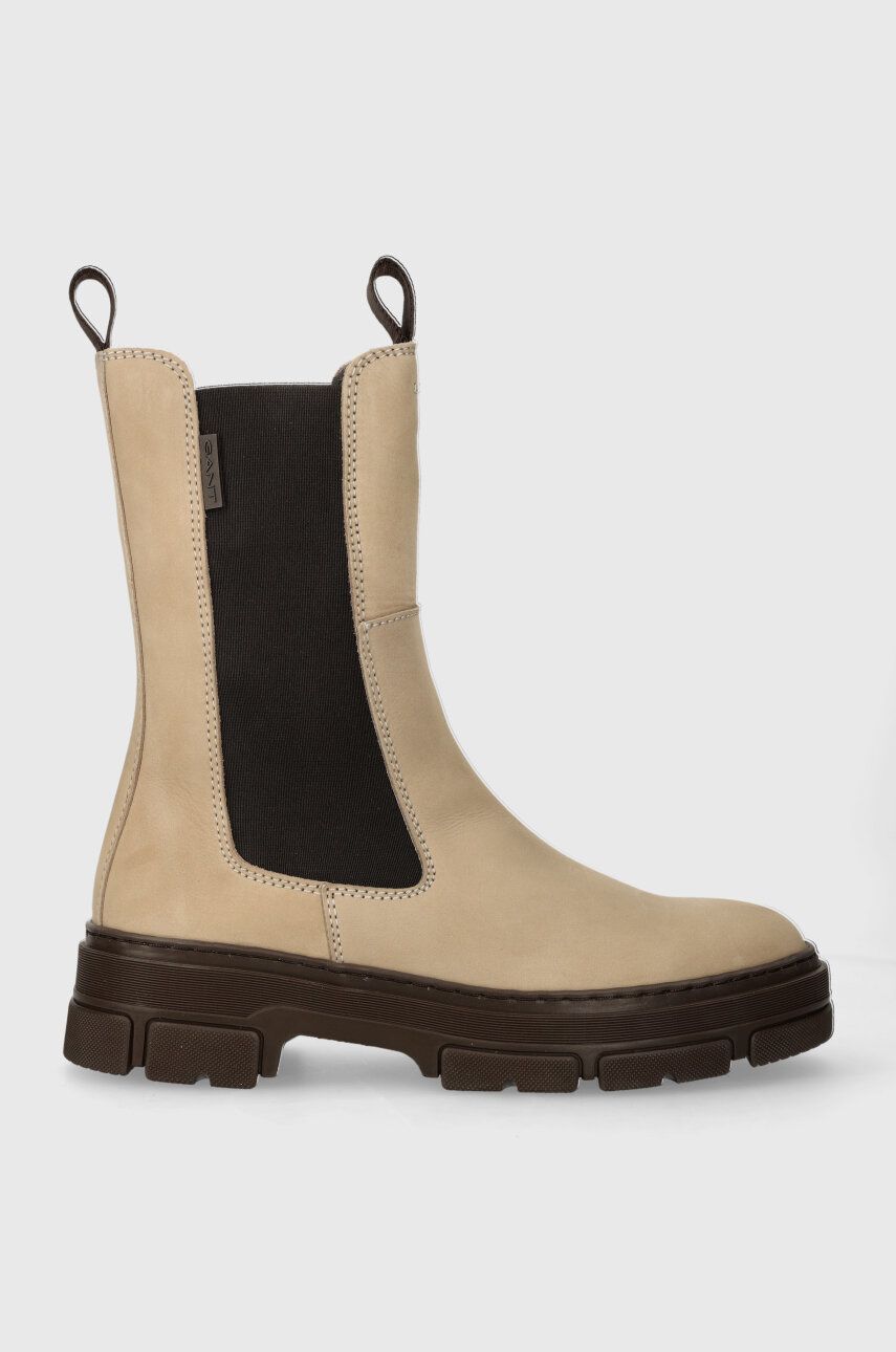 Gant botine din piele intoarsa Monthike femei, culoarea bej, cu platforma, 27554390.G24 Gant botine din piele intoarsa Monthike femei, culoarea bej, cu platforma, 27554390.G24