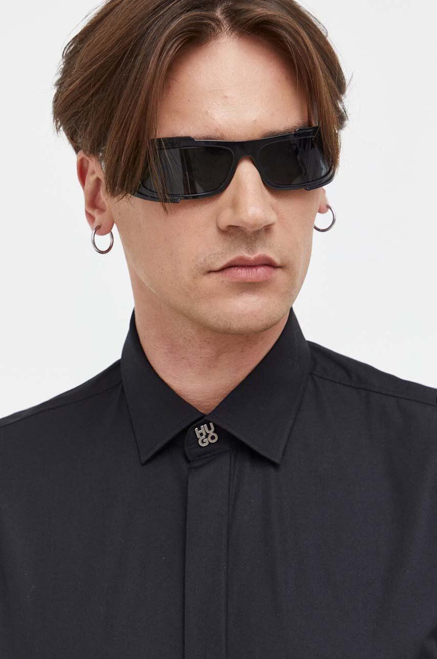 HUGO camasa din bumbac barbati, culoarea negru, cu guler clasic, relaxed HUGO camasa din bumbac barbati, culoarea negru, cu guler clasic, relaxed