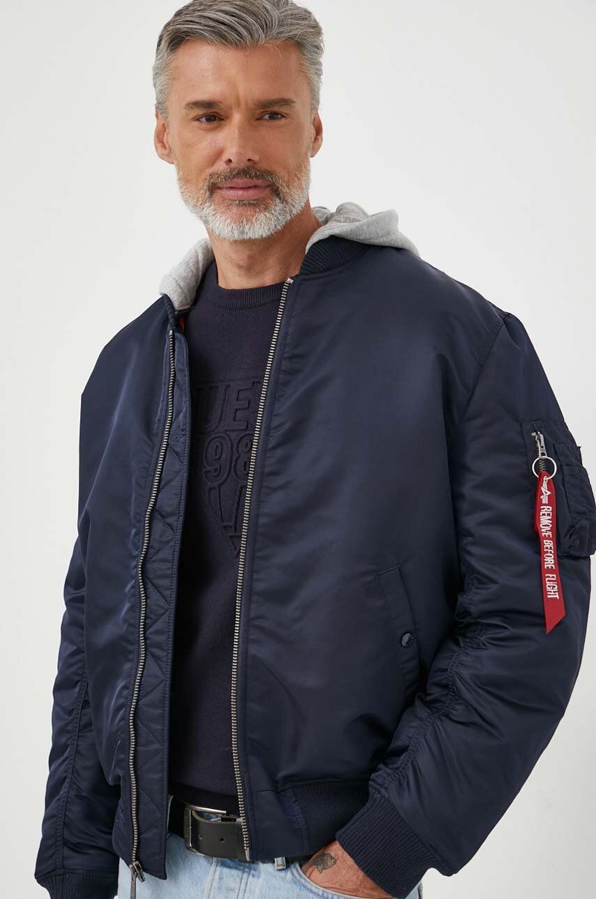 Alpha Industries geaca bomber MA-1 ZH Back EMB barbati, culoarea albastru marin, de iarna, oversize Alpha Industries geaca bomber MA-1 ZH Back EMB barbati, culoarea albastru marin, de iarna, oversize