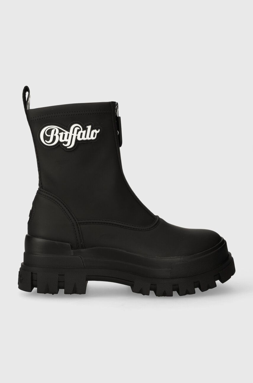 Buffalo botine Aspha Rain Zip femei, culoarea negru, cu toc plat, 1622323 Buffalo botine Aspha Rain Zip femei, culoarea negru, cu toc plat, 1622323