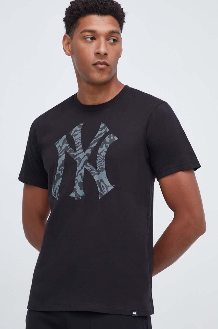 47brand tricou din bumbac MLB New York Yankees barbati, culoarea negru, cu imprimeu 47brand tricou din bumbac MLB New York Yankees barbati, culoarea negru, cu imprimeu