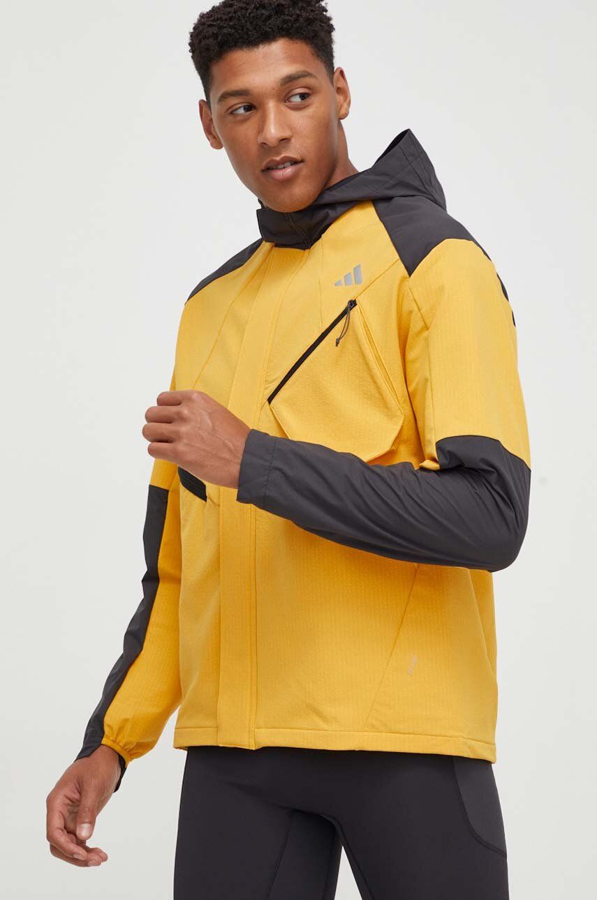 adidas Performance jachetă de alergare culoarea galben, de tranzitie adidas Performance jachetă de alergare culoarea galben, de tranzitie