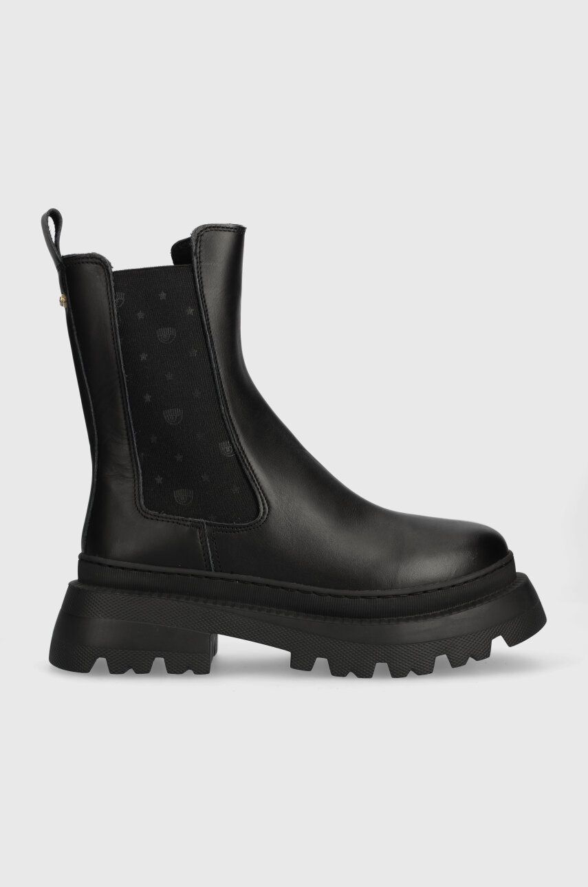 Chiara Ferragni ghete chelsea de piele femei, culoarea negru, cu platforma, CF3249_001 Chiara Ferragni ghete chelsea de piele femei, culoarea negru, cu platforma, CF3249_001