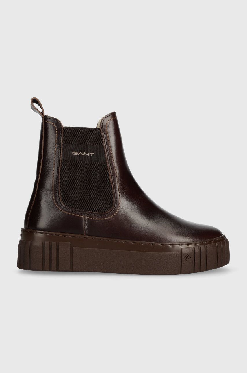 Gant ghete chelsea de piele Snowmont femei, culoarea maro, cu platforma, izolare usoara, 27551372.G46 Gant ghete chelsea de piele Snowmont femei, culoarea maro, cu platforma, izolare usoara, 27551372.G46