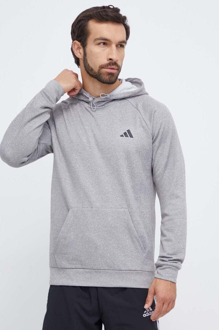 adidas Performance hanorac de antrenament culoarea gri, cu glugă, melanj adidas Performance hanorac de antrenament culoarea gri, cu glugă, melanj