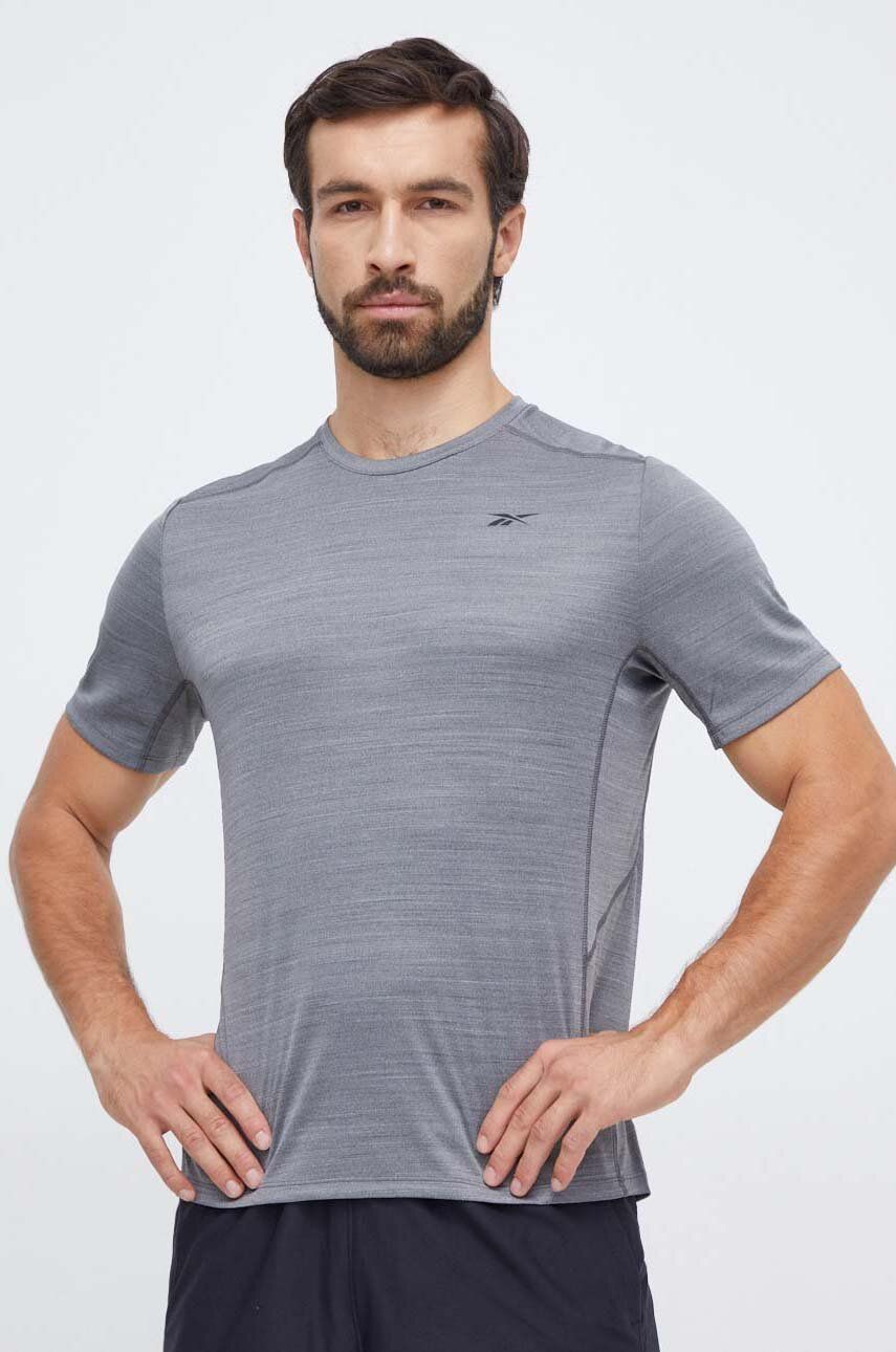 Reebok tricou de antrenament Motionfresh Athlete culoarea gri, melanj Reebok tricou de antrenament Motionfresh Athlete culoarea gri, melanj